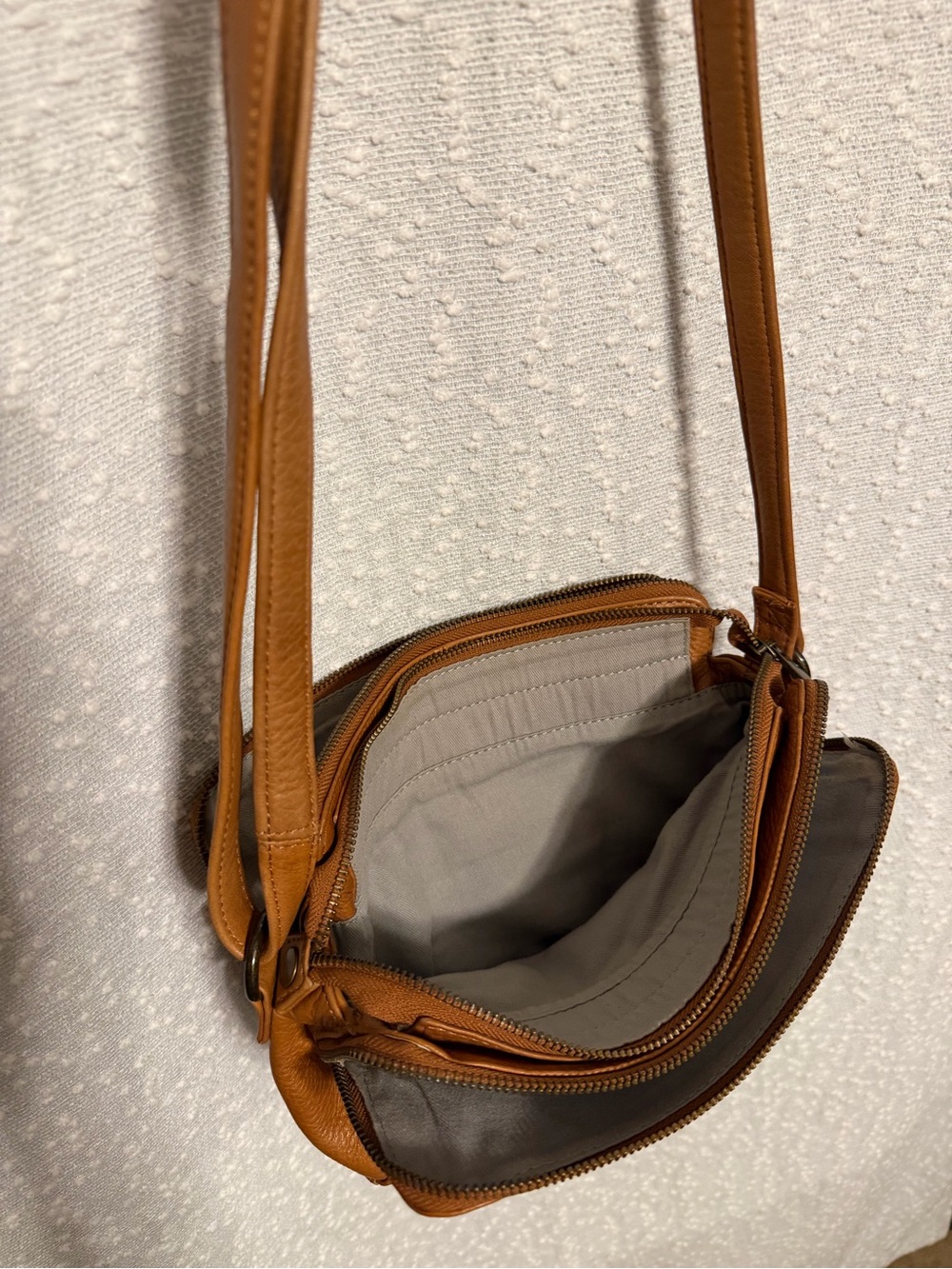 Leather Pebble Crossbody Bag in Tan — Adjustable Strap - Picture 8 of 9